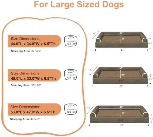 NANUYA Orthopedic Dog Bed for Jumbo Dogs, 48 x 33 Inch, Brown