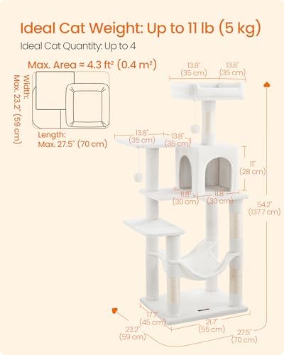 Feandrea Cat Tree, 54.2-Inch Cat Tower, Multi-Level Condo, Cream White