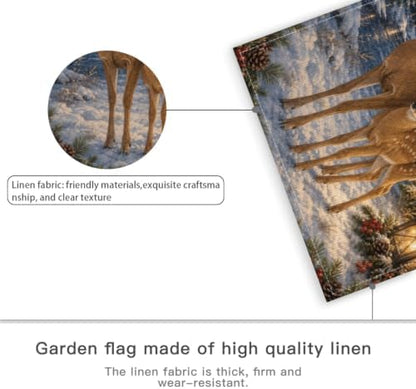 Merry Christmas Garden Flag 12x18 Inch Doe Fawn Lighted Tree Moonlit Forest Lantern Rustic Winter Outdoor Yard Lawn Front Porch Welcome Double Sided Banner Decor Gift