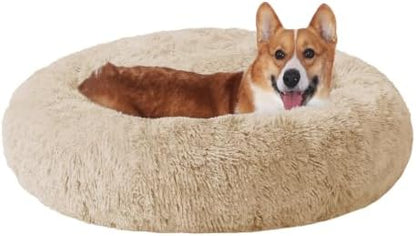 JOLLYVOGUE Dog Bed, Calming Anti-Anxiety Large Dog Bed, Fluffy Donut Cushion for Medium and Large Pets (36")