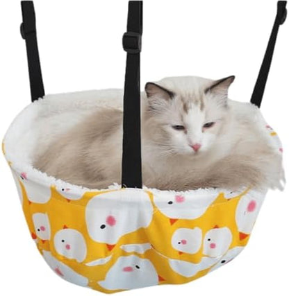 Warm Cat Hammock Lounge Hanging Bed for Cage Kennel Chair with Metal Frame, Adjustable Straps, Reversible Cat Bed, Machine Washable, Suitable for All Seasons (Yellow,Large)
