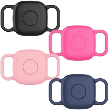 DDJ Waterproof Dog Collar Holder for Life360 Tile Mate Tracker, 4-Pack Durable Silicone Cover, Anti Lost for Tile Tracker Case for Cat & pet Collars, Easy Installation, Black, Pink Punch, Blue, Pink