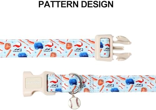 Lionet Paws Light Blue Summer Dog Collar Baseball Collars with Cute Baseballs Pattern Pendant - Female Male Boy Dog Collar for Small Medium Large Dogs M