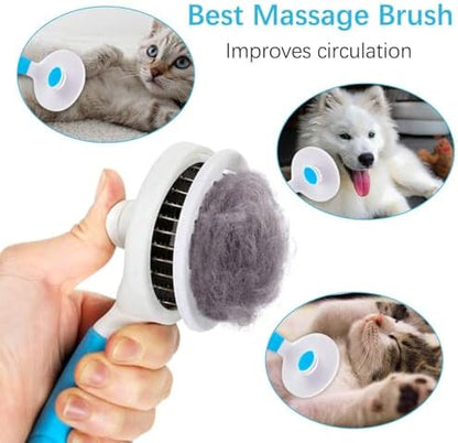Self Cleaning Slicker Brush - Cat Brush Skin-Friendly Deshedding Grooming Massaging Tool for Long & Short Haired Pets, Cat Hair Brushes Removes Undercoat for Dogs Cats Rabbits-UPGRADED (2Pack Blue)
