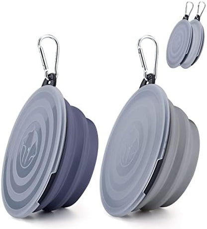 SLSON Dog Bowls Pet Collapsible Bowl with Cover Lids,2 Pack Dog Travel Bowls Portable Foldable Cat Water Dish Bowl for Pets Walking Parking Camping (Taro Purple and Concrete Gray, Small)