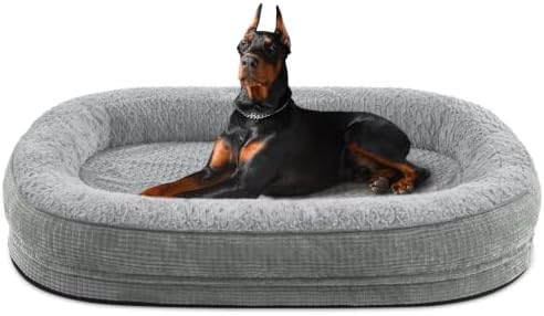 JOEJOY Orthopedic Dog Bed for Extra Large Dogs, XXL Egg-Crate Memory Foam Pet Bed with Bolster Sides, Waterproof Lining, Removable Washable Cover & Non-Slip Bottom, Light Grey