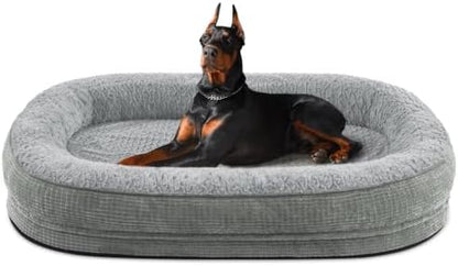 JOEJOY Orthopedic Dog Bed for Extra Large Dogs, XXL Egg-Crate Memory Foam Pet Bed with Bolster Sides, Waterproof Lining, Removable Washable Cover & Non-Slip Bottom, Light Grey