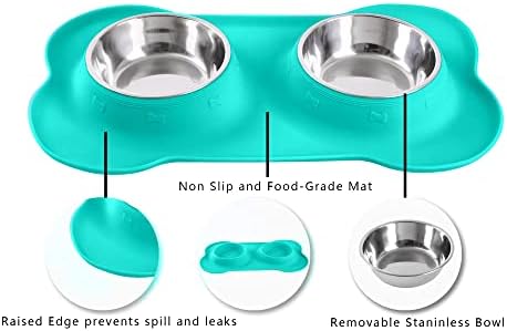 Hubulk Pet Dog Bowls 2 Stainless Steel Dog Bowl with No Spill Non-Skid Silicone Mat + Pet Food Scoop Water and Food Feeder Bowls for Feeding Small Medium Large Dogs Cats Puppies (Small, Mint Green)