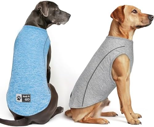 KYEESE 2Pack Reflective Dog Shirt, Lightweight Sun Protection Dog T Shirts for Medium Large Dogs Boy, Breathable Sleeveless Pet Tank Top Summer Dogs Clothes for Night Walking Outdoor, Grey+Blue, 2XL