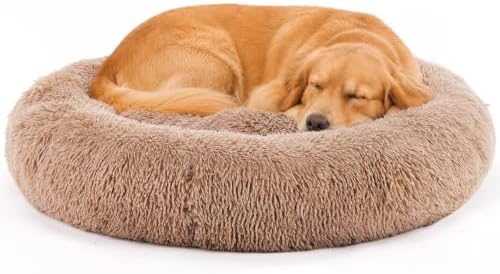 DUMOS 37.4 Inch Large Donut Dog Bed for Indoor Use, Fluffy Faux Fur Plush