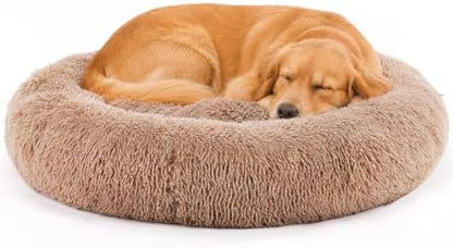 DUMOS 37.4 Inch Large Donut Dog Bed for Indoor Use, Fluffy Faux Fur Plush