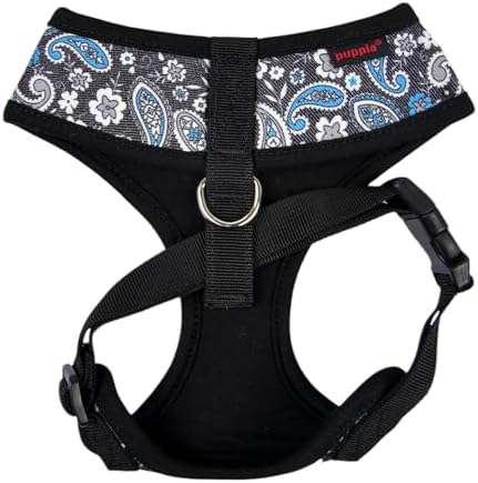 Puppia Cynthia Dog Harness A (Over-The-Head) Fashionable Paisley Pattern Spring Summer Harness for Small and Medium Dogs, Black, Medium