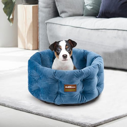 ClevaHome Deep Nest Cat Beds for Indoor Cats, Washable Round Cat Bed, Cute Kitten Bed with Anti-Slip Bottom for Kitty and Puppy, 20inches, Steel Blue
