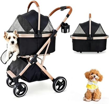 Chihuahua 3-in-1 Foldable Pet Stroller 4-Wheel for Small Dogs,Black