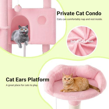 Allewie 64 Inches Multi-Level Cat Tree Tower for Indoor Cats Pink