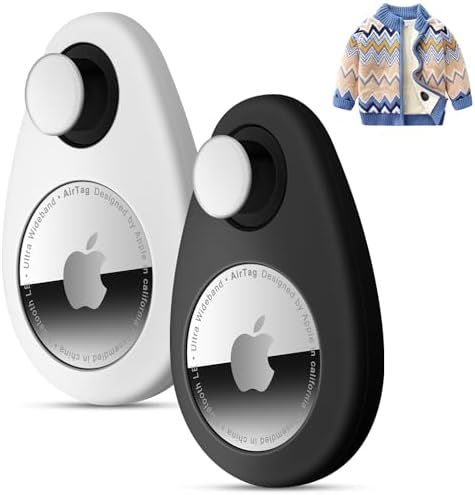 2 Pack Airtag Holder for Kids Hidden,GPS Tracker Case, Anti-Removal Airtag Silicone Case with Pins, Suitable for Children, Elderly, Pets, Backpack, Luggage(White,Black)