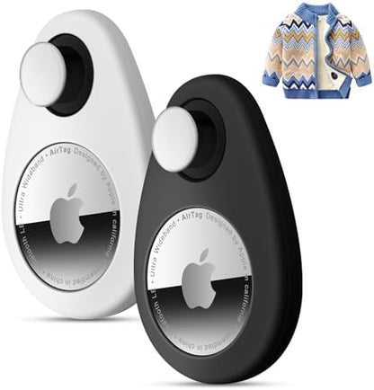 2 Pack Airtag Holder for Kids Hidden,GPS Tracker Case, Anti-Removal Airtag Silicone Case with Pins, Suitable for Children, Elderly, Pets, Backpack, Luggage(White,Black)