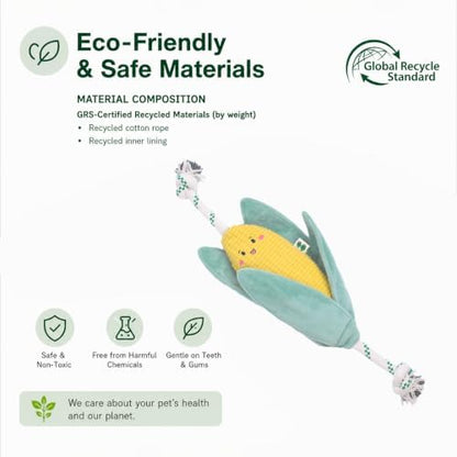 Green Sheep Interactive Plush Dog Toy, No Stuffing Squeaky Toy with Recycled Cotton Rope for Medium to Large Dogs, Chew Toy, Corn