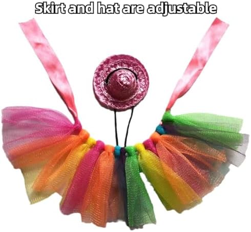 Colorful Lizard Tutu Skirt Hat Set Soft Rainbow Costume for Bearded Dragon