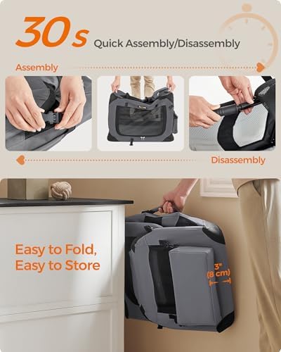 Feandrea Collapsible Soft Dog Crate, Portable Travel Carrier, 24 Inches