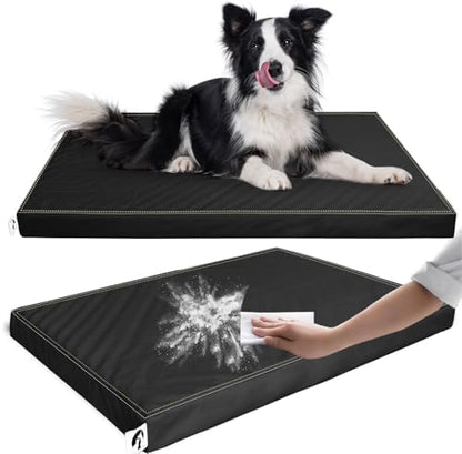 Waterproof Dog Bed Hair-Resistant, Removable Vegan Leather Cover, Pee Proof Black Vinyl Pad, Easy to Clean Pet Pad