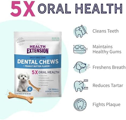 Health Extension Peanut Butter Dental Bones for Dogs, 14 Small Bones, Healthy Gums, Freshens Breath, Cleans Teeth, Training or Reward 6 oz Bag (Pack of 1)