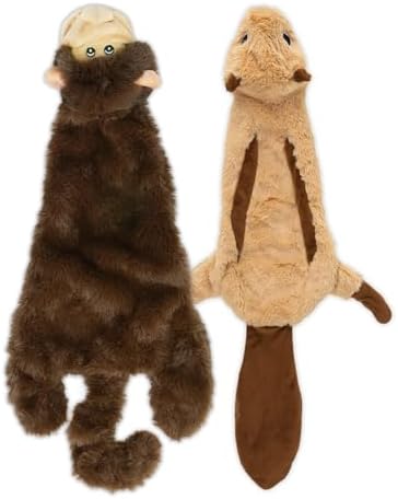 Best Pet Supplies 2-in-1 Stuffless Squeaky Dog Toy - Monkey,&Squirrel, M