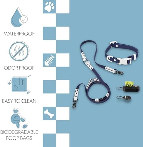 WLK1004J-5SET Luna Small 8FT Adjustable 6-in-1 Waterproof Hands-Free Leash and Collar with LED Flashlight, Bag Dispenser, and Poop Bag Holder, Highball
