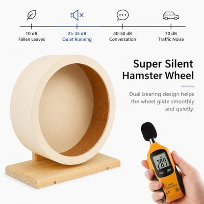 antiai Hamster Wooden Silent Wheel, 12 Inch Small Animal Exercise Wheel Accessories, Quiet Spinner Hamster Running Wheels Prevent Depression Toys for Hamsters, Gerbils, Mice and Other Small Pets (XL)