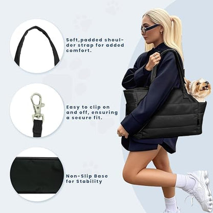Lightweight Puffy Dog Purse Carrier for Small Dogs, Black