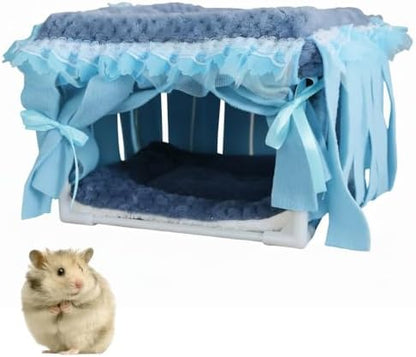 MiOYOOW Guinea Pig Hideout, Small Animal Sleeping Bed Hamster Hiding House with Fringe Curtain for Dwarf Rabbit Guinea Pigs Sugar Gliders Hamsters