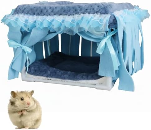 MiOYOOW Guinea Pig Hideout, Small Animal Sleeping Bed Hamster Hiding House with Fringe Curtain for Dwarf Rabbit Guinea Pigs Sugar Gliders Hamsters