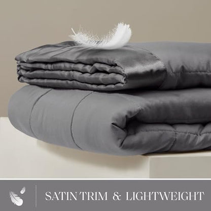 Madison Park Down Alternative King Blanket for Bed, Satin Trim, Charcoal
