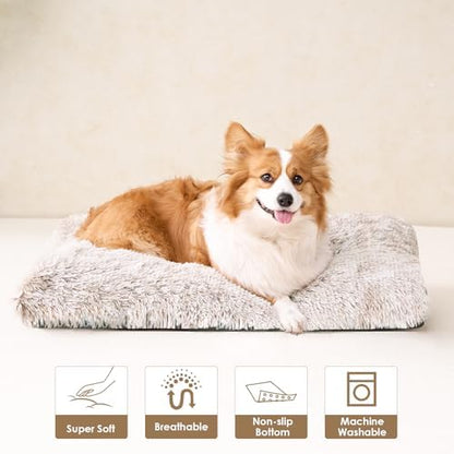 EHEYCIGA Fluffy Dog Crate Bed, Plush XX Large Dog Pillow, Brown
