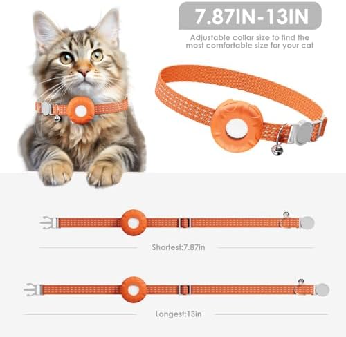 Cat Tracker, MINI GPS Tracker, Compatible with Apple Find My App(Only iOS), Waterproof Cat Trackers Collar with Bell and Safety Elastic Buckle, No Monthly Fee Pet Tracker,Orange