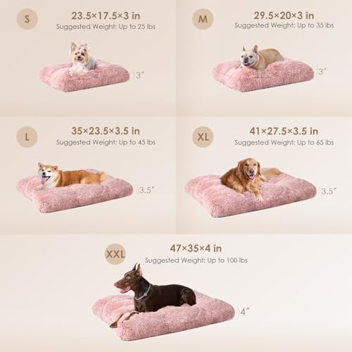 EHEYCIGA Fluffy Dog Crate Bed for Medium Dogs, Plush Crate Pad, Pink