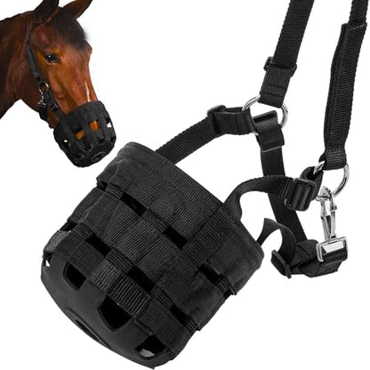 Durable Ventilated Grazing Muzzle with Attached Breakaway Halter - Lightweight Horse Muzzle, Supports Natural Grazing, Restricts Food Intake, Padded Noseband