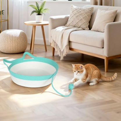 Cotton Rope Cat Bed, Instinct Hand Woven Basket with Rope Tail, Large
