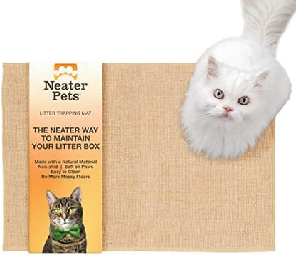 Neater Pets Jute Cat Litter Trapping Mat - Catches Spilled Litter Mess from Kitty Litter Box to Protect Floors, Soft on Cats Paws, Anti-Skid Backing, Easy to Clean, Beige, 24" x 36"