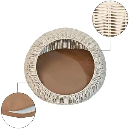 CBD3000C Fiora 19.5" x 18" Modern Circular Faux Wicker Pet Bed with Machine-Washable Cushion, Cat Beds for Indoor Cats, White