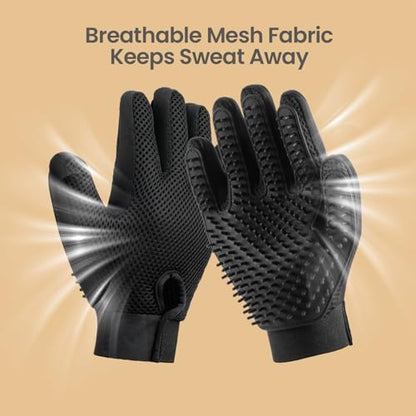 Pet Hair Removal Glove with 255 Silicone Tips for Dogs & Cats, Right Black