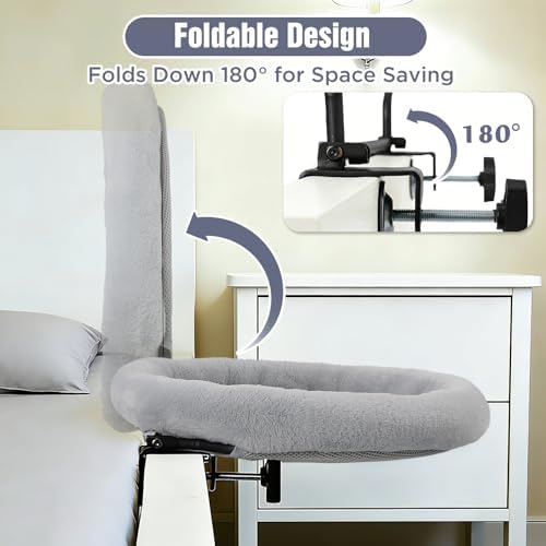 IPOW Heavy Duty Steel Frame 180°Rotating Cat Bedside Bed Semi-Circular Cat Bed for Bedside, Soft Faux Rabbit Fur Material, Suitable for Various Desktops-Maximum Hold Up to 40lb