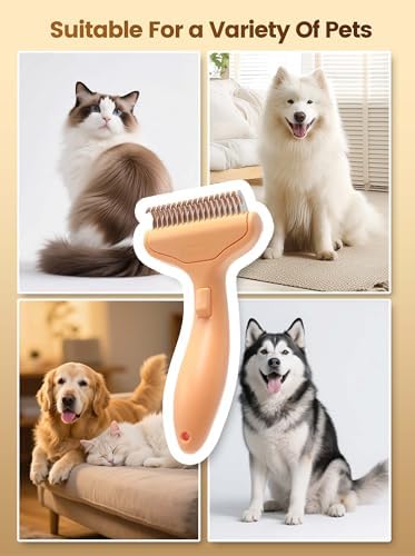 Dematting Comb and Deshedding Brush for Double-Coated Dogs and Cats,Undercoat Rake Pet Brush for long haired and Matted Fur Pets,Grooming Tool for Kitten, Puppy and Rabbit (Orange)