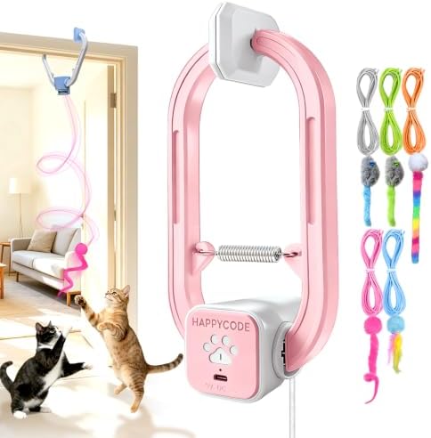 Interactive Cat Toy, Electric Cat Teaser, Door Clip, 2 Motion Modes,Pink