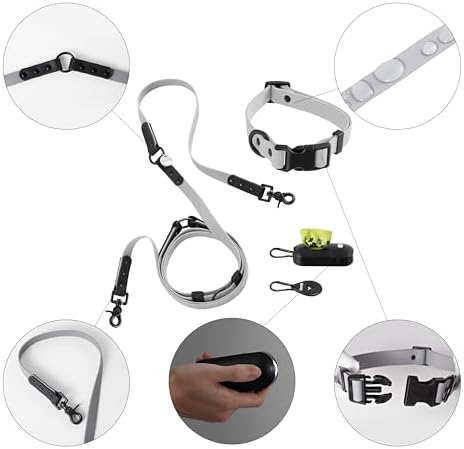 Medium Luna 8FT Adjustable 6-in-1 Waterproof Hands-Free Leash and Collar Set with LED Flashlight, Waste Bag Dispenser, and Poop Bag Holder, Gray Black, Martini WLK1005N-5SET