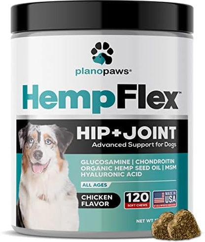 Glucosamine for Dogs Hip and Joint Supplement, 120 Soft Chews with Hemp