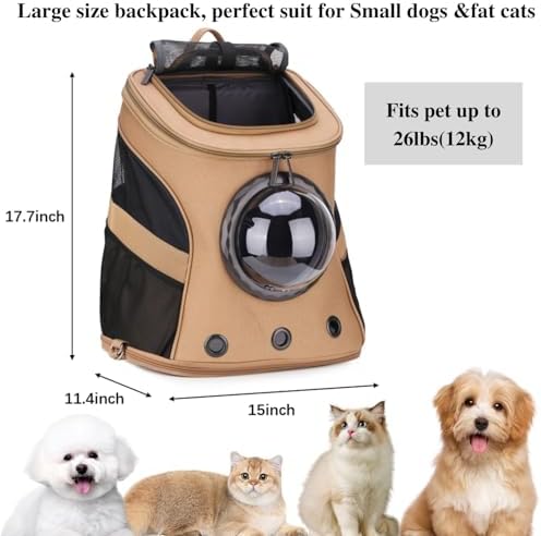 LOLLIMEOW Large Pet Carrier Backpack, Bubble Backpack Carrier for Fat Cats and Puppies,Airline-Approved(Khaki)