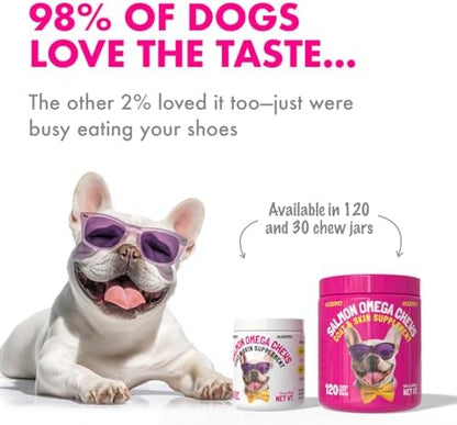 Omega 3 Alaskan Salmon Oil Treats for Dogs 30 Fish Oil Chew Supplement Skin and Coat Allergy and Itch Relief Hip & Joint Health Brain Shedding Hot Spots Treatment Omega 3 6 9 EPA & DHA Fatty Acids