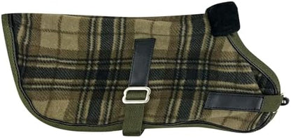 Pet Passion Preston II - The Polar Fleece Coat, Recycled Polar Fleece Warm Dog Jacket for Cold Weather for Small, Medium, Large Dogs, Olive Chesterfield Plaid, X-Large (55-80 lbs)