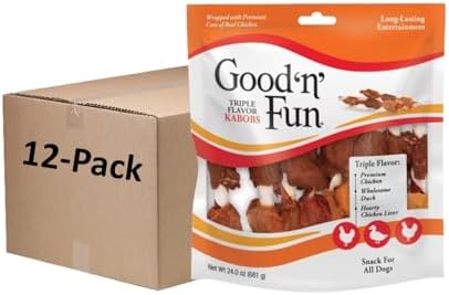 Good'n'Fun Triple Flavored Rawhide Kabobs for Dogs 36 Count (Pack of 12)